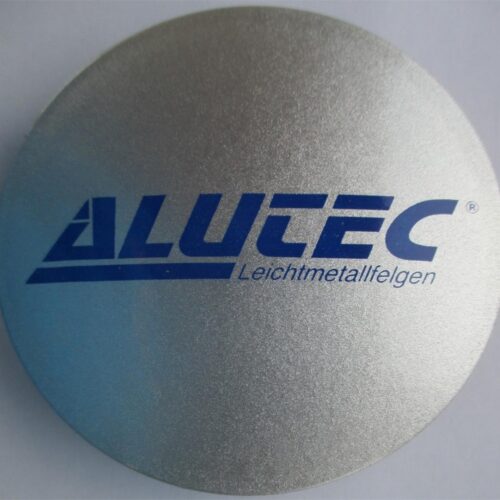 Alutec Wheel Cap 64mm Silver with Blue lettering N32 9N32ALUTEC-SI